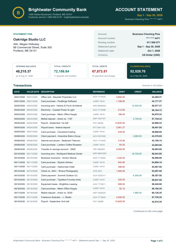 Account statement preview