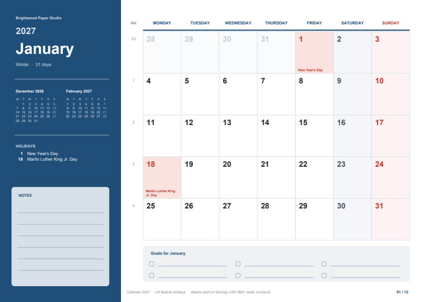 Calendar 2027 preview
