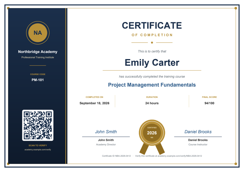 Certificate of completion preview