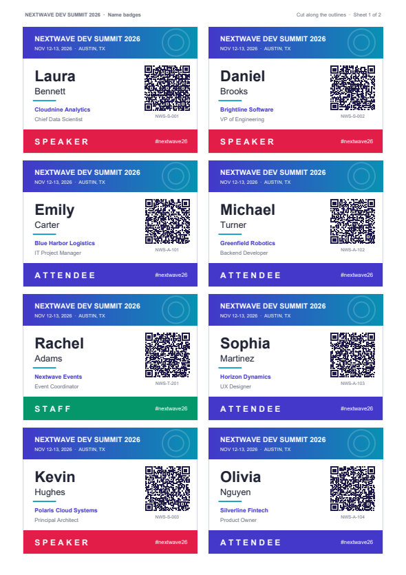 Conference name badges preview