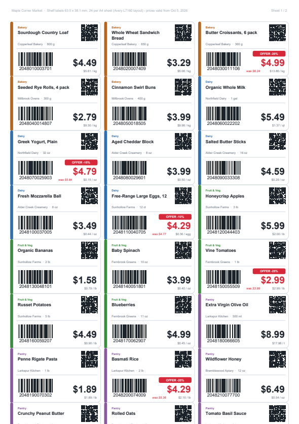 Shelf price labels preview