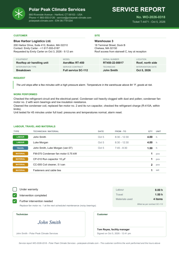 Service report preview