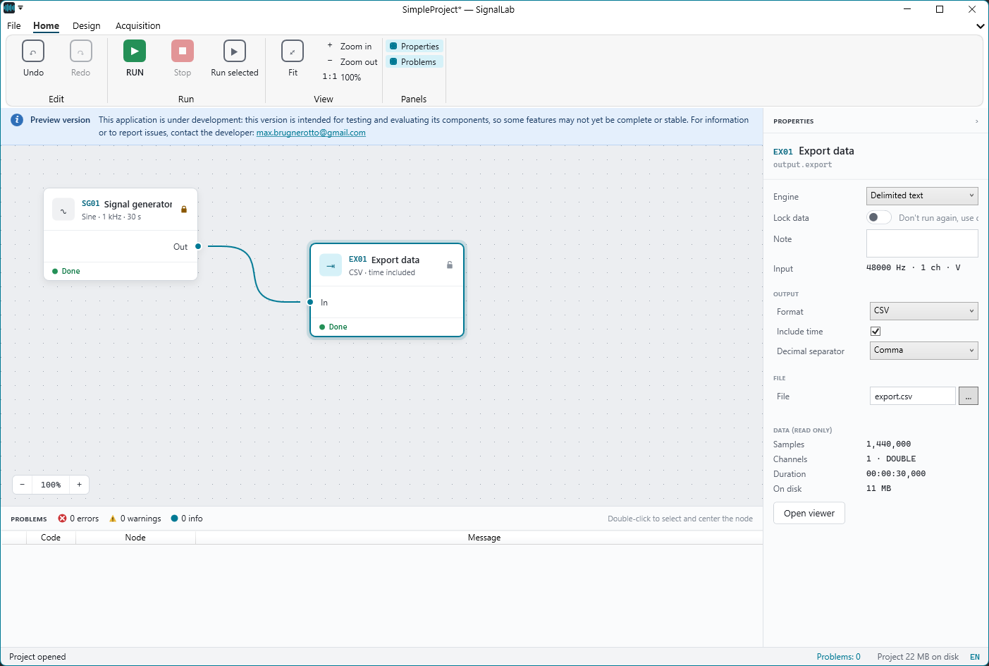 Typed connections: an output links only to a matching input
